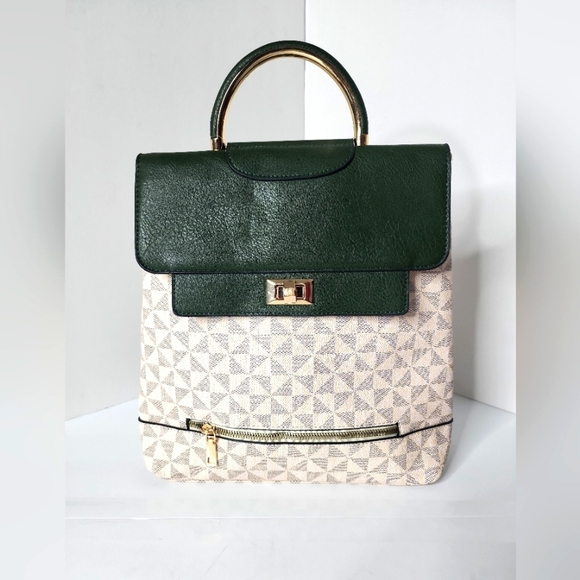Stylish Beige Monogram Women\'s Green Colorblock Backpack Purse main image 8